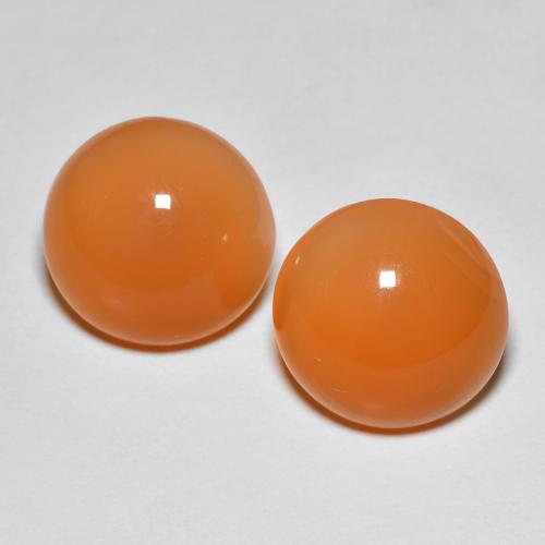 2pc Matching Round Orange Moonstones in Size 11mm, Weight 7.59ct total / avg. 3.8ct each, Reddish Orange in Translucent Clarity, Natural untreated Gemstone, Mohs Hardness 6 - 6.5, Photo A