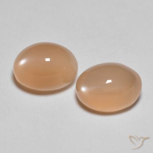 8,1 x 6 mm 毫米匹配椭圆形月长石 对 - 总重量 3,2 克拉/平均。 每颗 1,6 克拉,天然宝石,半透明橙黃,莫氏硬度为 6 - 6,5, Photo A