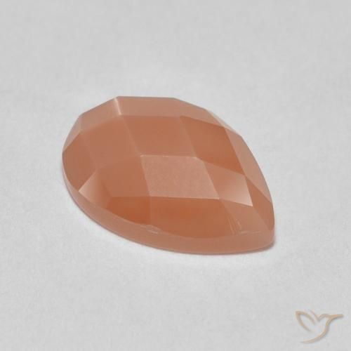 Pierre de Lune Orange pear rose-cut 8,9 x 6,1mm de l'Inde, poids de 1,06 ct, pierre gemme naturelle Non traité de pureté Translucide, 1 pièce Pierre de Lune, couleur : Orange cantaloup, dureté de Mohs de 6 à 6.5, Photo A