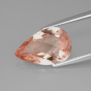 2.80 ct Pink Morganite Gemstone, Morganite Gem in Pear Checkerboard Shape for Sale.