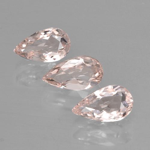 Lot de 3pcs Morganites Rose d'Afghanistan - Poids total 1,59 ct / moyenne 0,53 ct chacune, taille 7,5 x 4,1mm, couleur : Flamant rose, dureté de Mohs 7.5 à 8 convient aux bijoux de tous les jours, pierre de sagesse, Photo A