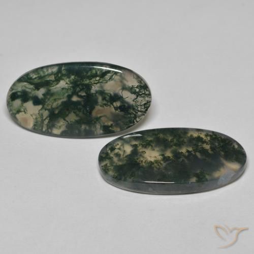 24.09 ctw Multicolor Moss Agate Stones, Natural Moss Agate in Oval Cabochon Shape for Sale