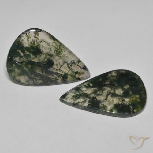21.96 ctw Multicolor Moss Agate Stones, Natural Moss Agate in Pear Cabochon Shape for Sale