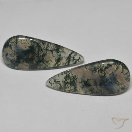 20.61 ct Pear Moss Agate, 29.7 x 12.7 mm From India, Photo A