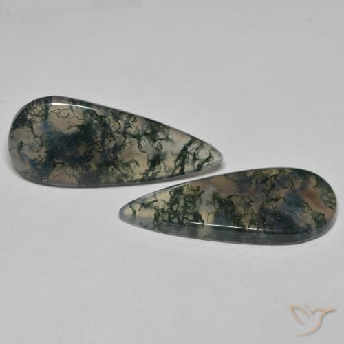 20.61 ctw Multicolor Moss Agate Stones, Natural Moss Agate in Pear Cabochon Shape for Sale