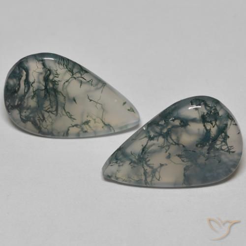 17.65 ct Pear Moss Agate, 21.6 x 13.8 mm From India, Photo A