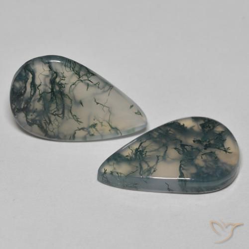 17.65 ctw Multicolor Moss Agate Stones, Natural Moss Agate in Pear Cabochon Shape for Sale
