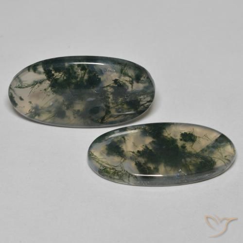 24.65 ctw Multicolor Moss Agate Stones, Natural Moss Agate in Oval Cabochon Shape for Sale
