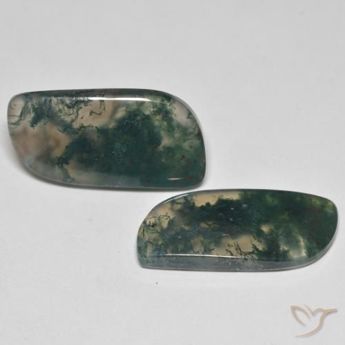 19.80 ctw Multicolor Moss Agate Stones, Natural Moss Agate in Fancy Cabochon Shape for Sale