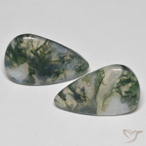 23.83 ct Pear Moss Agate, 24.9 x 15 mm From India, Photo A