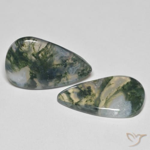 23.83 ctw Multicolor Moss Agate Stones, Natural Moss Agate in Pear Cabochon Shape for Sale