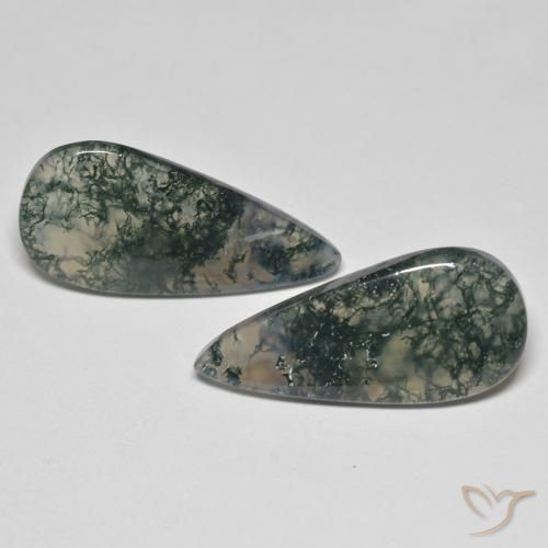 22.5 ct Pear Moss Agate, 27.9 x 12.8 mm From India, Photo A