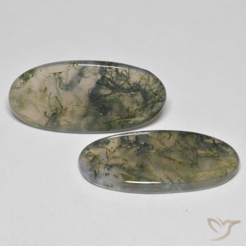 26.37 ctw Multicolor Moss Agate Stones, Natural Moss Agate in Oval Cabochon Shape for Sale