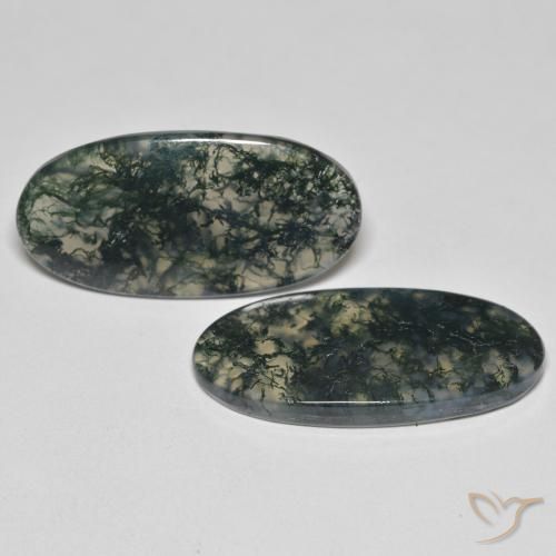 25.55 ctw Multicolor Moss Agate Stones, Natural Moss Agate in Oval Cabochon Shape for Sale