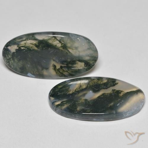 23.37 ctw Multicolor Moss Agate Stones, Natural Moss Agate in Oval Cabochon Shape for Sale