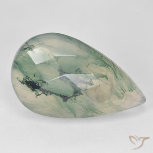 18.99 ct Pear Checkerboard Moss Agate, 25.6 x 15.4 mm From India, Photo A