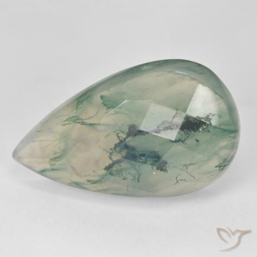 18.99 ct Green Moss Agate Stone, Natural Moss Agate in Pear Checkerboard Shape for Sale