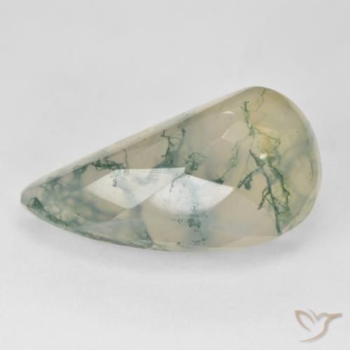 19.03 ct Green Moss Agate Stone, Natural Moss Agate in Fancy Checkerboard Shape for Sale