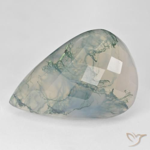 38.73 ct Pear Checkerboard Moss Agate, 31.6 x 21.9 mm From India, Photo A