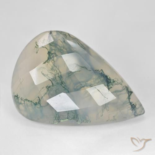 38.73 ct Green Moss Agate Stone, Natural Moss Agate in Pear Checkerboard Shape for Sale