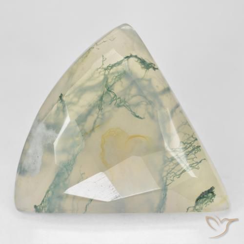 26.18 ct Green Moss Agate Gemstone, Moss Agate Gem in Trillion Checkerboard Shape for Sale.
