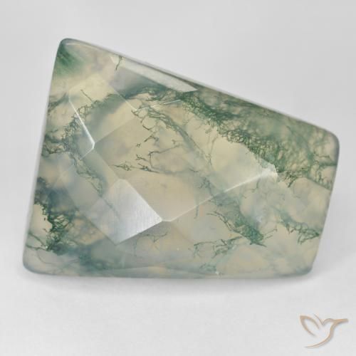 38.30 ct Green Moss Agate Stone, Natural Moss Agate in Tapered Baguette Checkerboard Shape for Sale