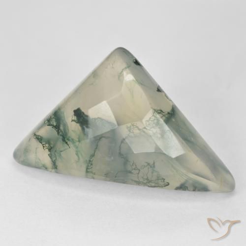 17.68 ct Green Moss Agate Stone, Natural Moss Agate in Trillion Checkerboard Shape for Sale
