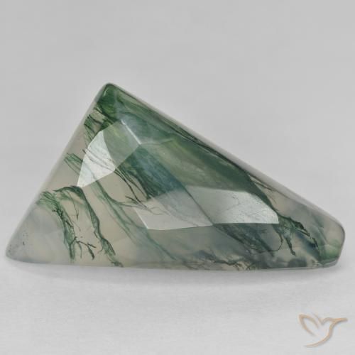 23.60 ct Green Moss Agate Gemstone, Moss Agate Gem in Fancy Checkerboard Shape for Sale.