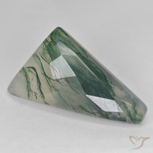 23.60 ct Green Moss Agate Stone, Natural Moss Agate in Fancy Checkerboard Shape for Sale