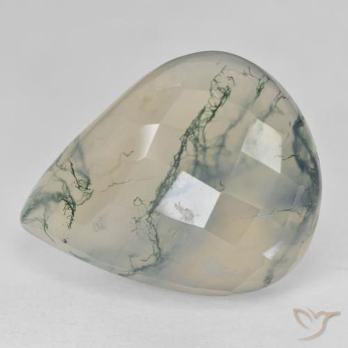 Ágata de musgo de tablero de ajedrez de pera de 30,57 quilates, 26,9 x 21,6 mm de la India, Photo A