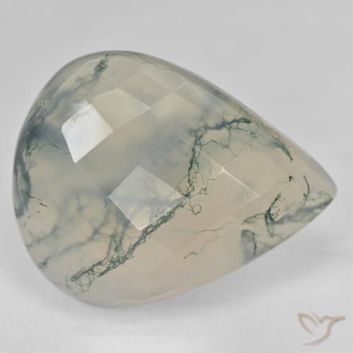 30.57 ct Green Moss Agate Stone, Natural Moss Agate in Pear Checkerboard Shape for Sale