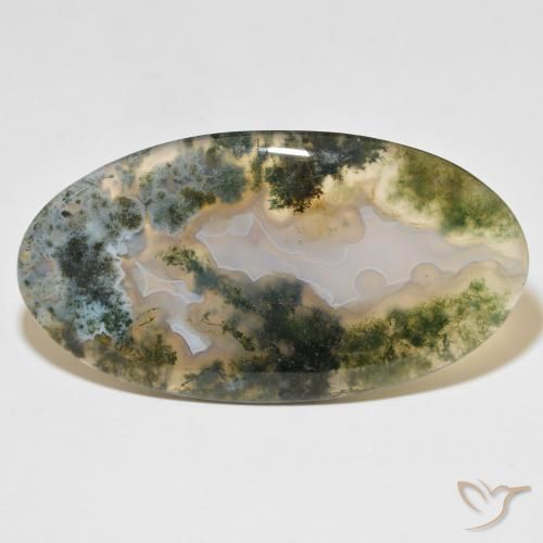 67.83 ct Oval Moss Agate, 54.9 x 30.1 mm From India, Photo A