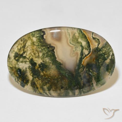 47.75 ct Oval Moss Agate, 43.6 x 29.2 mm From India, Photo A