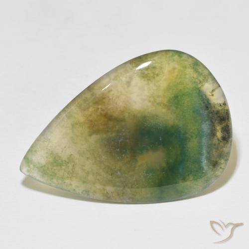 34.42 ct Multicolor Moss Agate Stone, Natural Moss Agate in Pear Cabochon Shape for Sale