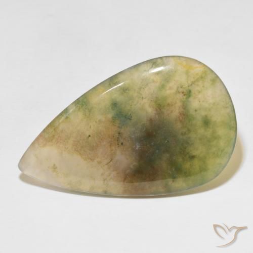 39.08 ct Pear Moss Agate, 41.4 x 25.3 mm From India, Photo A
