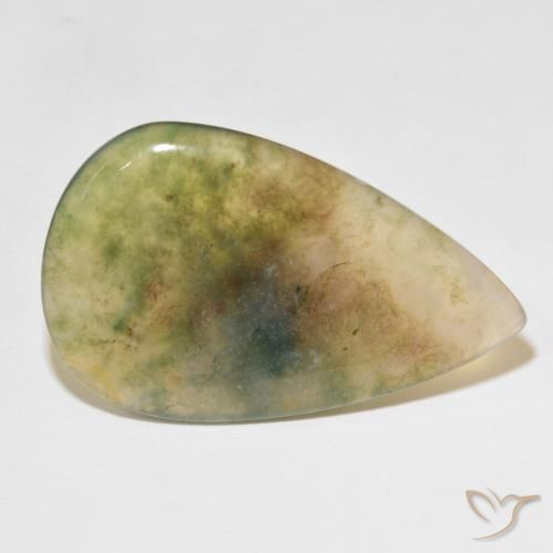 39.08 ct Multicolor Moss Agate Stone, Natural Moss Agate in Pear Cabochon Shape for Sale