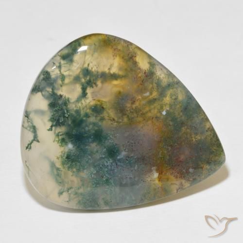 49.60 ct Multicolor Moss Agate Stone, Natural Moss Agate in Pear Cabochon Shape for Sale