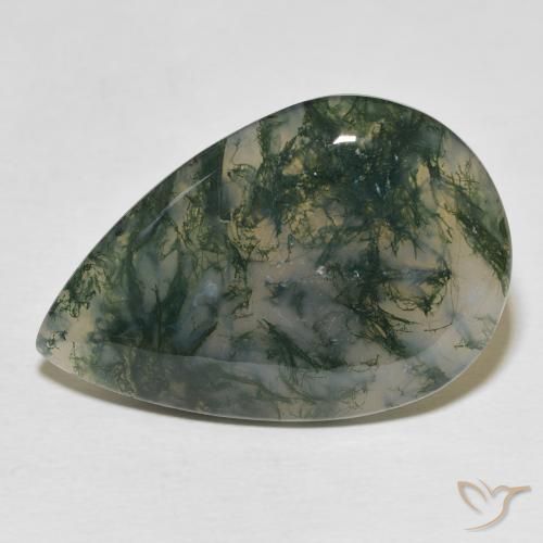 24.87 ct Pear Moss Agate, 30.6 x 20.3 mm From India, Photo A
