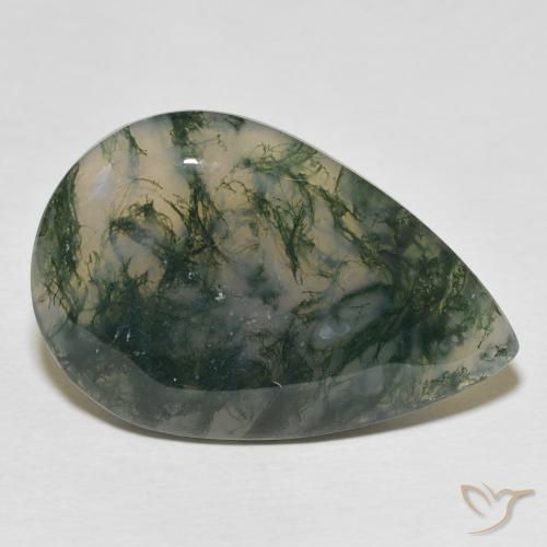 24.87 ct Multicolor Moss Agate Stone, Natural Moss Agate in Pear Cabochon Shape for Sale