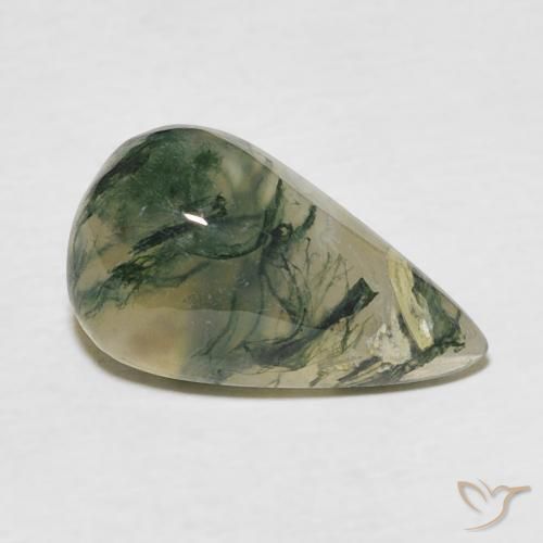 Agate mousse poire 5,37 ct, 16,6 x 9,7 mm d'Inde, Photo A