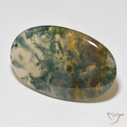 63.36 ct Multicolor Moss Agate Stone, Natural Moss Agate in Oval Cabochon Shape for Sale