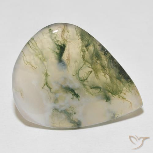22.57 ct Multicolor Moss Agate Stone, Natural Moss Agate in Pear Cabochon Shape for Sale