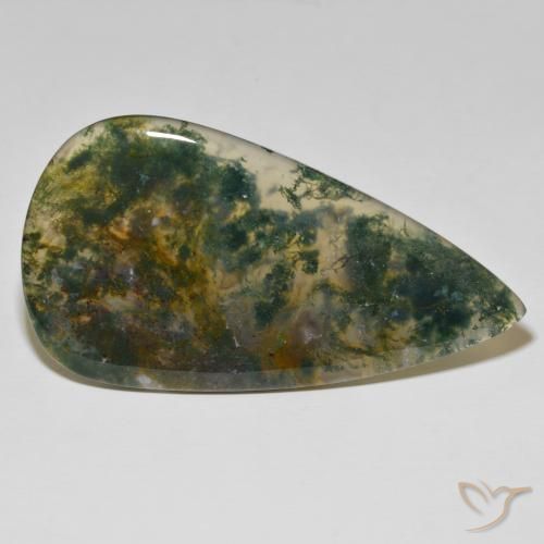95.86 ct Multicolor Moss Agate Stone, Natural Moss Agate in Pear Cabochon Shape for Sale