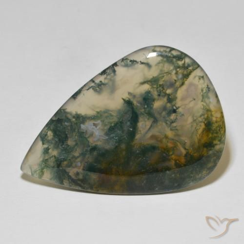 85.14 ct Pear Moss Agate, 53.6 x 38.1 mm From India, Photo A
