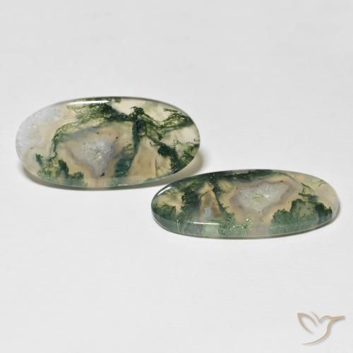 30.74 ctw Multicolor Moss Agate Stones, Natural Moss Agate in Oval Cabochon Shape for Sale