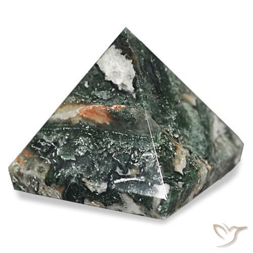 90.83 ct Green Moss Agate Stone, Natural Moss Agate in Pyramid Cabochon Shape for Sale