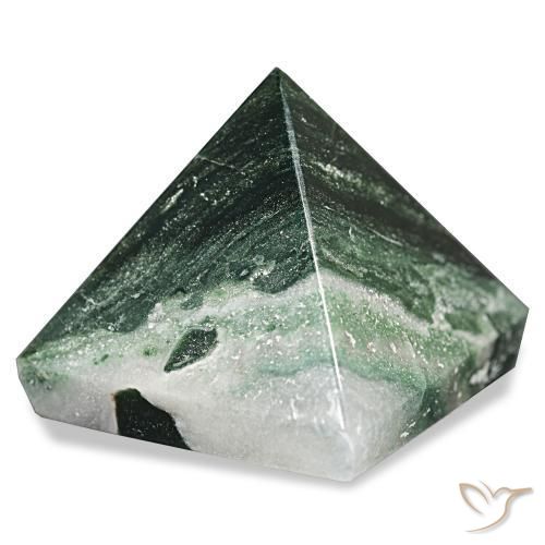 112.97 ct Green Moss Agate Stone, Natural Moss Agate in Pyramid Cabochon Shape for Sale