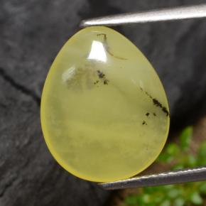 3.69 ct Yellow Moss Opal Gemstone, Moss Opal Gem in Pear Cabochon Shape for Sale.