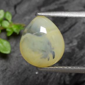 1.79 ct Yellow Moss Opal Gemstone, Moss Opal Gem in Pear Cabochon Shape for Sale.
