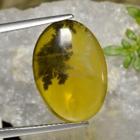 6.54 ct Yellow Moss Opal Gemstone, Moss Opal Gem in Oval Cabochon Shape for Sale.